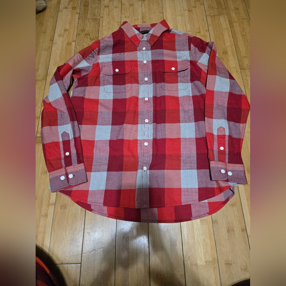 Harley-Davidson Red and Gray Plaid Women's Button Down Shirt